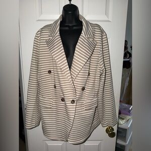 BANANA REPUBIC WOMENS MAVERICK TAN PIQUE STRIPED KNIT BLAZER